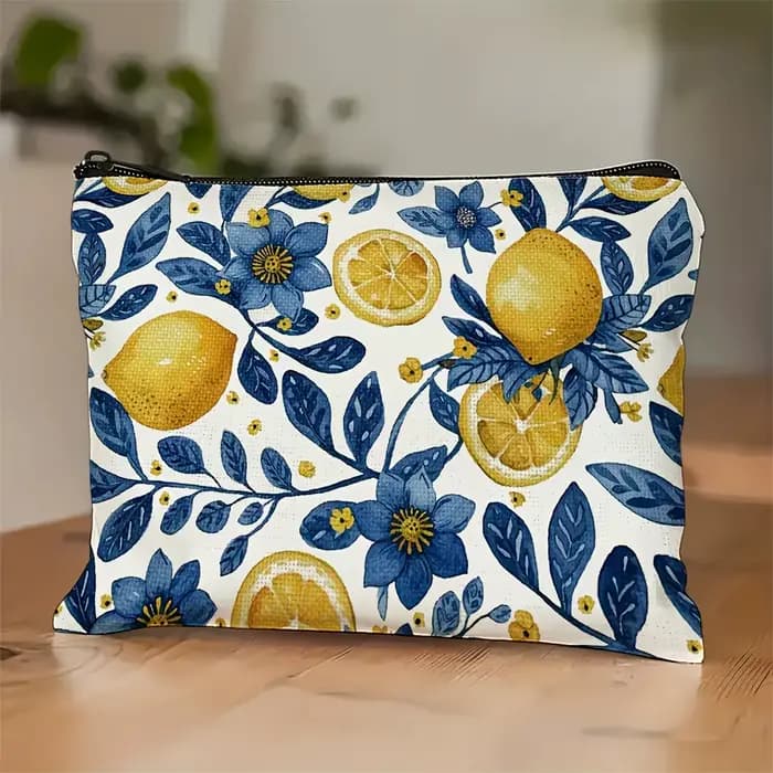 Un sac de maquillage à motif citron – jolie pochette multifonctionnelle à fermeture éclair pour femm