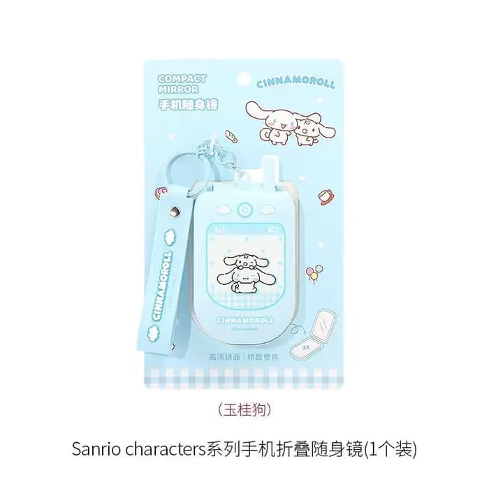 Miroir de poche pliable Cinnamoroll autorisé par Sanrio, miroir cosmétique de 6 cm, portable, à susp