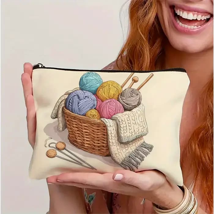 Un sac de maquillage à motifs de boules de fil - pochette multifonctionnelle à fermeture éclair, sac