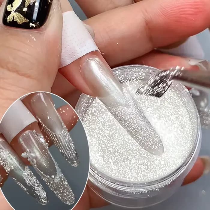 Poudre à ongles diamantée argentée 5g - Pigment pailleté ultra fin pour ongles en acrylique et en ge