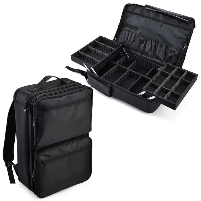 Sac de maquillage portable, boîte d'organisation de voyage, étui professionnel avec séparateurs régl