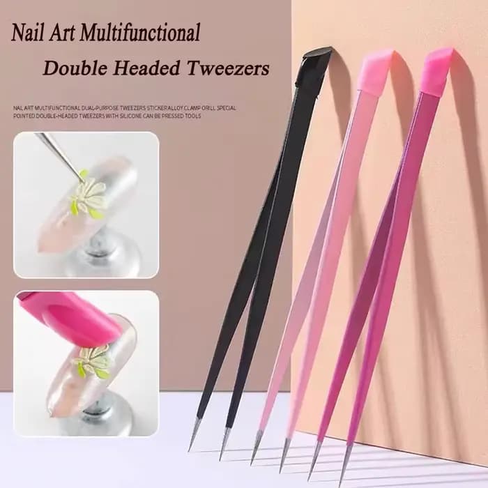 Pincettes à Double tête noires/roses, outil de maquillage à pointe inclinée en acier inoxydable, têt