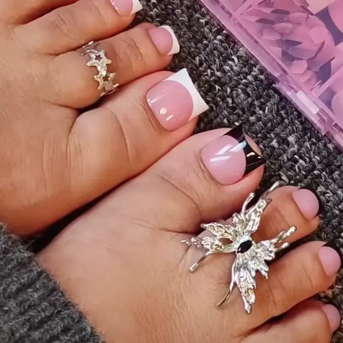 30 pièces pointes d'ongles carrées été français dégradé faux ongles d'orteil portable court carré pi