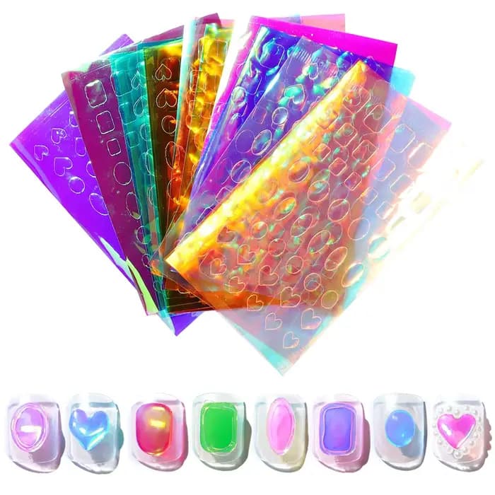 Autocollants en feuille de verre Aurora pour ongles, papier de verre cassé, décalcomanies de film ir