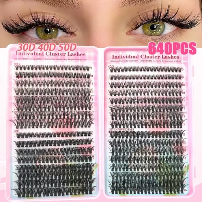 Kit d'extensions de cils, bouquets de cils, cils individuels en D Curl, kit avec applicateurs, cils 