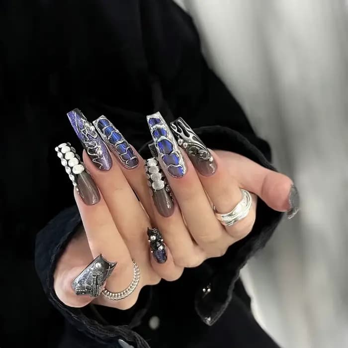 Faux ongles français Sweet Cool Spice Girl souhaits on N64.Black, N64.Y2k, étoile, paillettes, diama