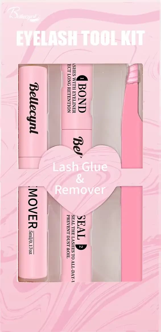 Bellecynl Lash Bond and Seal avec dissolvant et pince à épiler, kit de colle pour cils 2-en-1, adhés