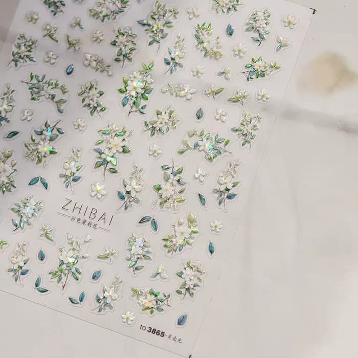 Autocollants pour ongles fleur de jasmin à paillettes 5D, 1 pièce, fleur en relief Kawaii, décoratio