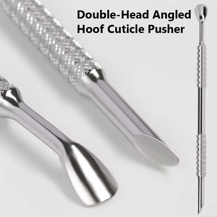 Poussoir à cuticules à sabot coudé à Double tête, bâton de manucure biseauté en acier inoxydable pou