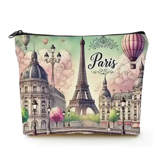 Un sac de maquillage sur le thème de Paris – jolie pochette multifonctionnelle à fermeture éclair po