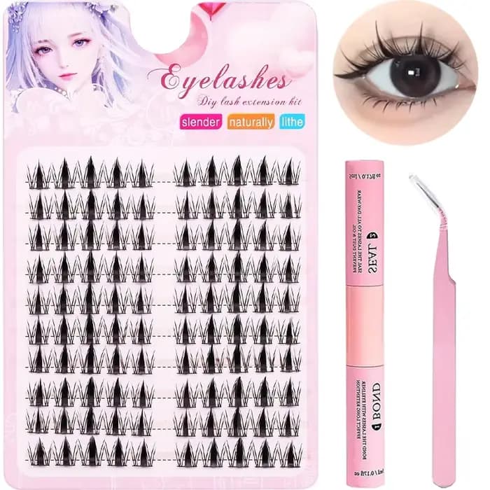 Kit de Faux Cils avec Adhésif et Scellant, Exquis, Noir, Anime, Naturel, ociamique, DIY, Longueur 10