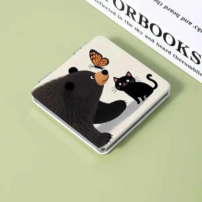 Miroir de maquillage portatif de dessin animé d'unité centrale de chaton et d'ours miroir portatif p