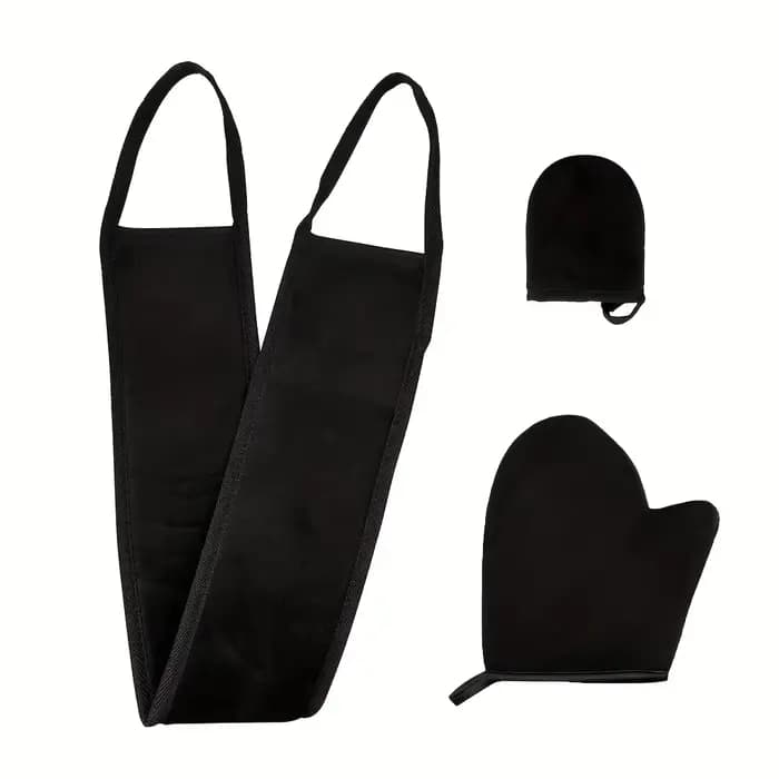 Kit d'auto-bronzage 3 pièces, comprend un applicateur pour le dos, des mini gants pour les doigts et