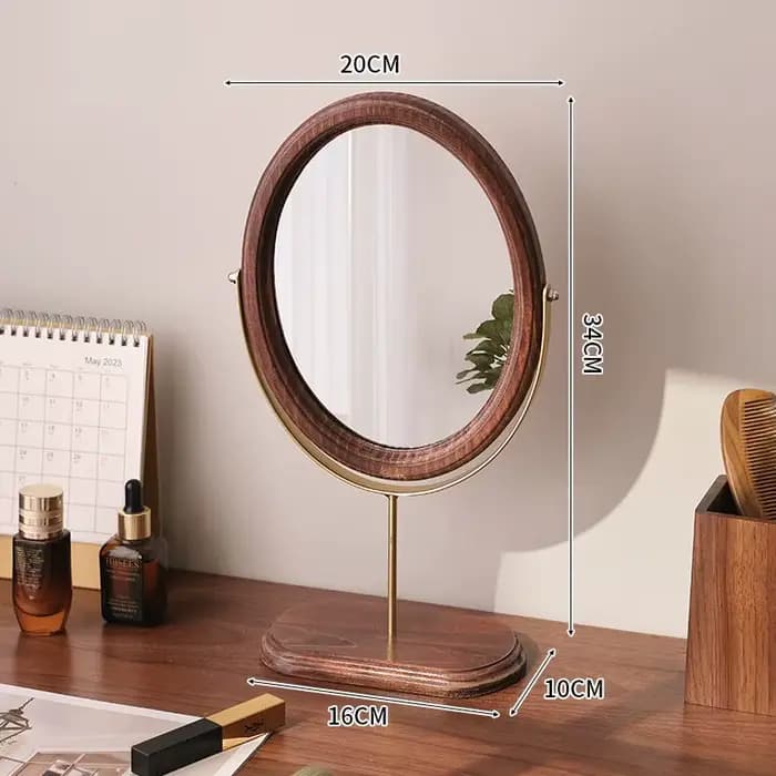 Miroir de courtoisie décoratif rétro en bois de style chinois, miroir de table rotatif, ornement de 
