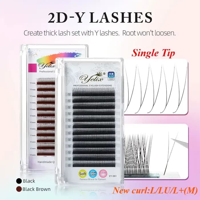 Yelix-Extensions de Cils Ultra-Minces en Y, Brun Foncé, Légères, Préfabriquées, à Pointe Unique, Nou