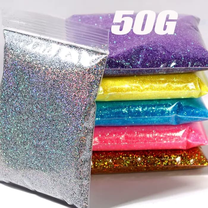 Poudre de paillettes pour ongles de noël or/argent, 50g, 0.1mm, holographique, irisée, brillante, Ul
