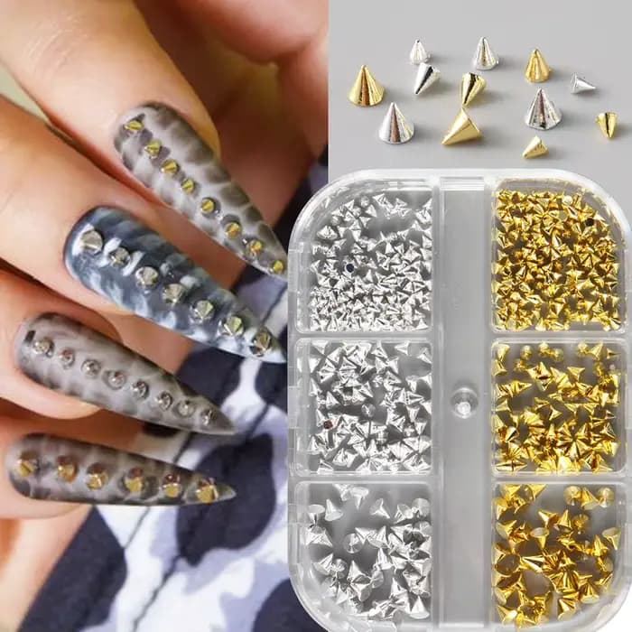 Breloques à Ongles en Forme de Cône D.lique, 6 Grilles, Noir, Argent, 1.5-3.5mm, Punk, Or, Rivet, Po