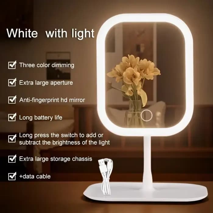 Miroir de maquillage LED, commande tactile, 3 modes d'éclairage, miroir de toilette portable recharg