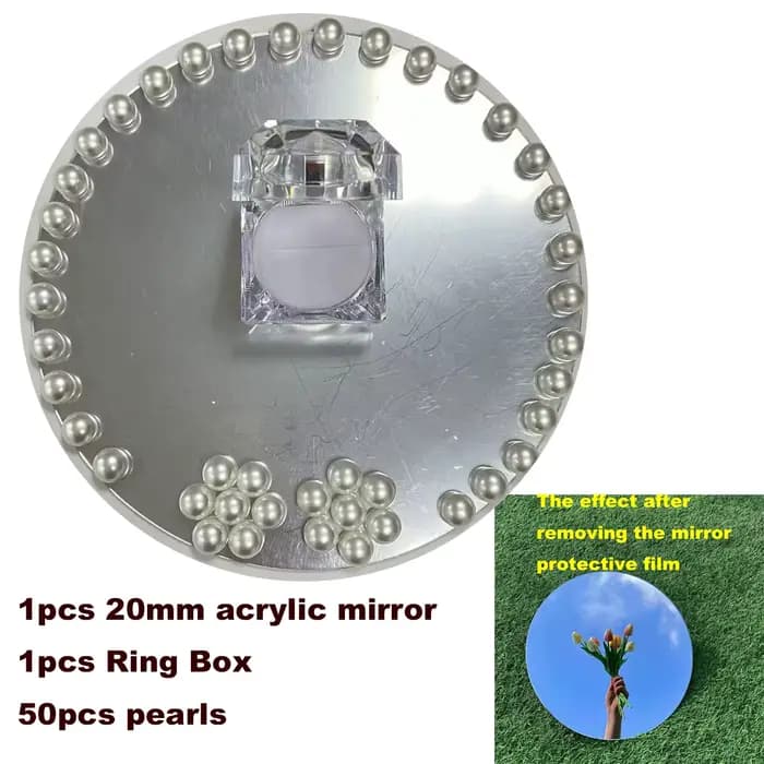 Accessoires pour assiettes à bagues : plaque miroir en acrylique, boîte à bagues, perles décoratives