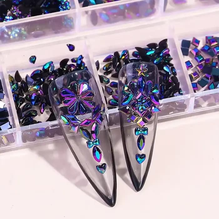 Strass 3D à fond plat multi-formes pour ongles, gemmes colorées en verre AB, Kit de breloques pour o