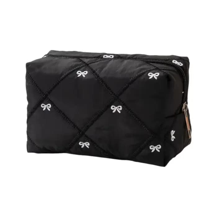 Trousse de Maquillage Matelassée Multifonctionnelle avec Nœud, Grande Capacité, Sac de Toilette pour