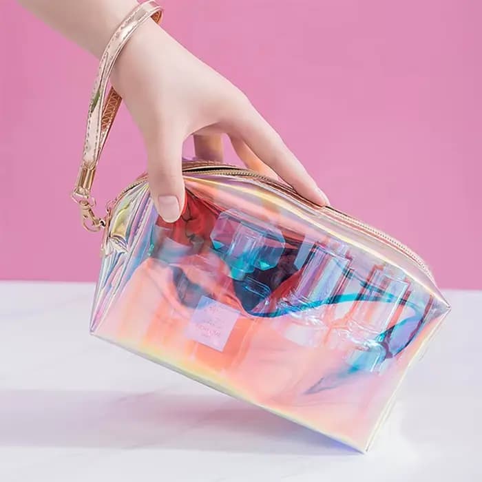Trousse cosmétique holographique colorée pour femme, maquillage transparent TPU, évaluateurs de beau
