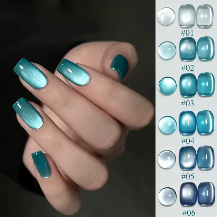 1-12 pièces TC été bleu perle de verre oeil de chat Gel vernis à ongles Flash blanc Spar couleur nue