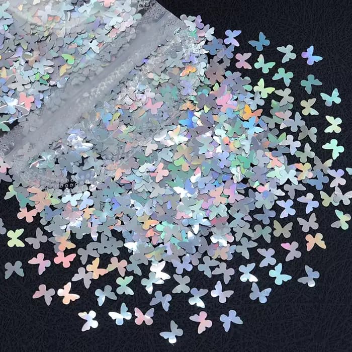 Paillettes holographiques Laser argentées pour Nail Art, flocons papillon amour coeur lettre paillet