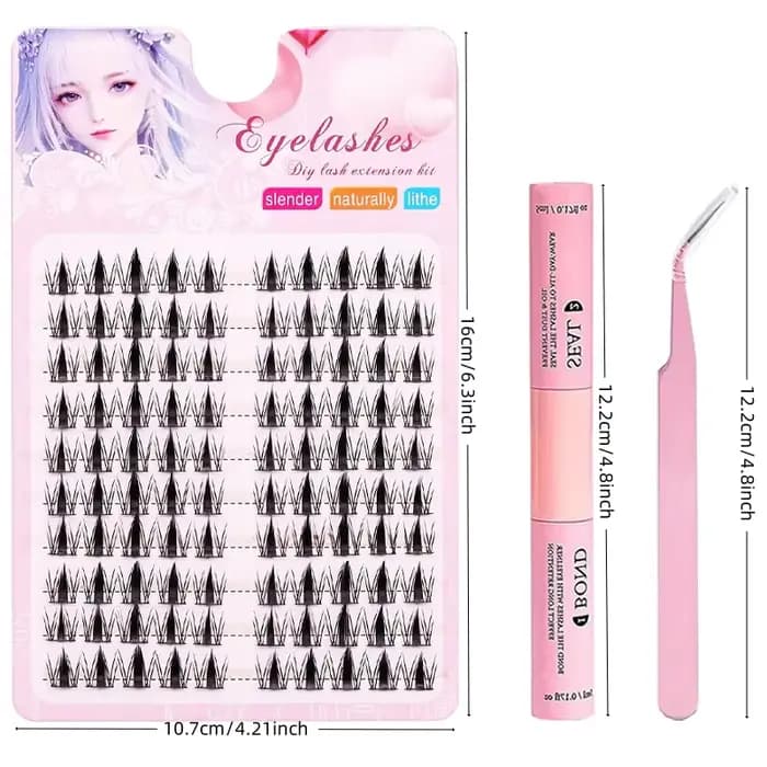 Kit de Faux Cils avec Adhésif et Scellant, Exquis, Noir, Anime, Naturel, ociamique, DIY, Longueur 10