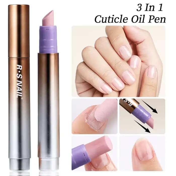 RSNAIL Stylo à huile pour cuticules 3 en 1 avec poussoir à ongles en céramique pour ongles secs et e