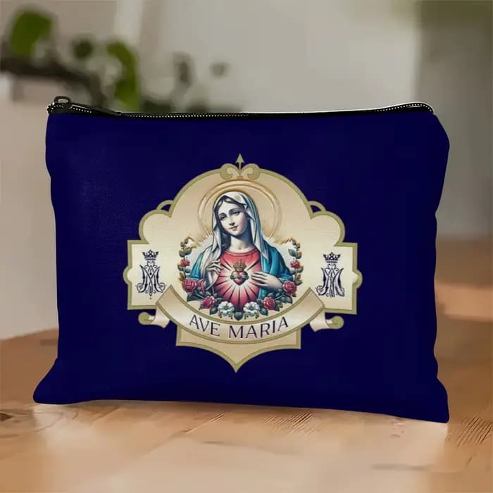 Un sac de maquillage catholique Mary – joli sac multifonctionnel à fermeture éclair, sac de rangemen