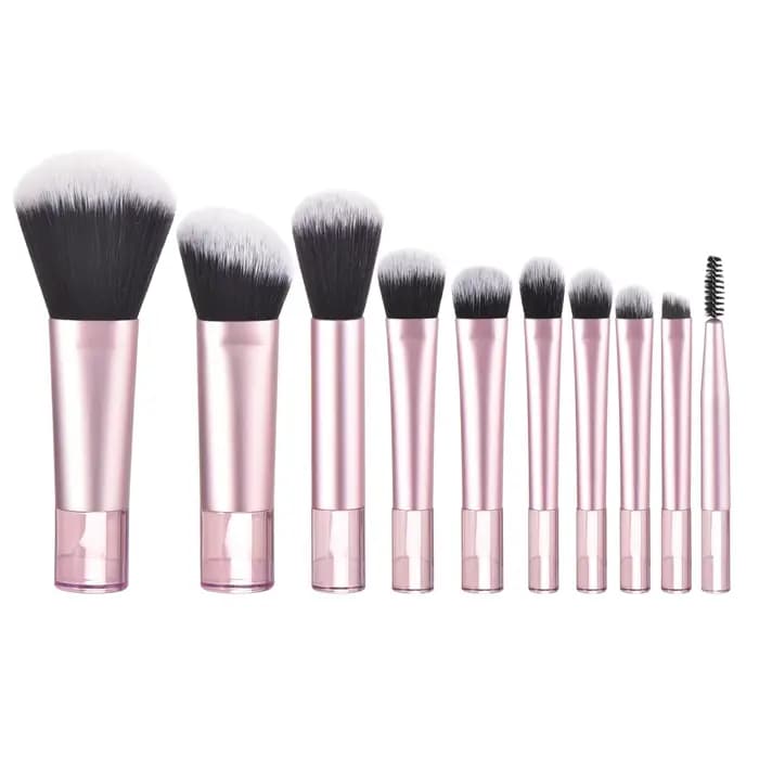 10 mini pinceaux de maquillage roses, outil de maquillage portable de voyage, éponge de maquillage, 