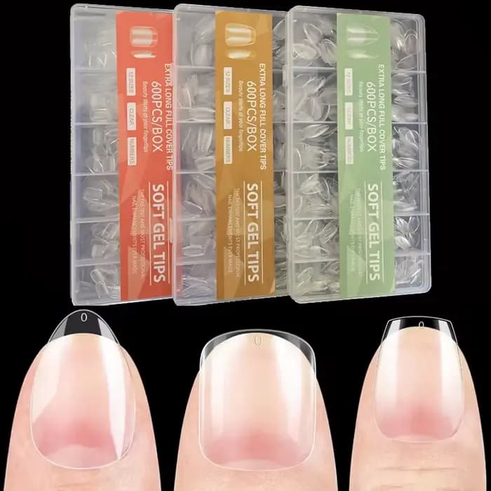 600 faux ongles en gel souple, courtes, carrées, en forme de cercueil ou d'amande, capsules X pour e