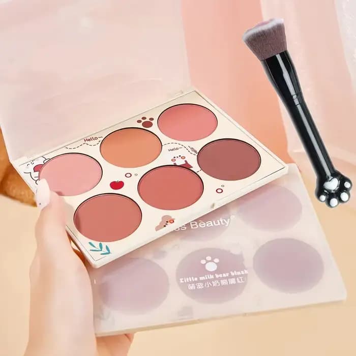 Palette de fards à joues six couleurs pour filles, imperméable, scintillante et mate, nacré, multico