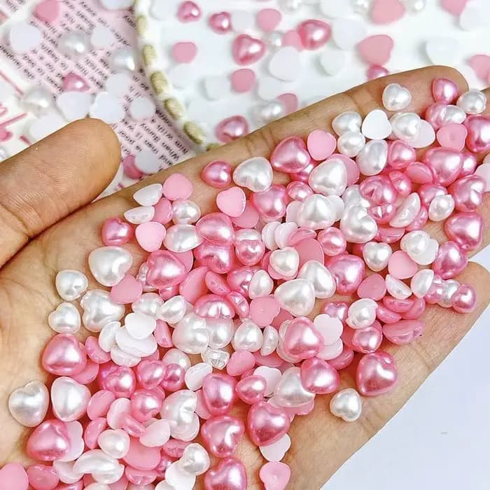 Breloques mélangées en résine 3D pour Nail Art, rose, blanc, cœur, perle de simulation, décorations 