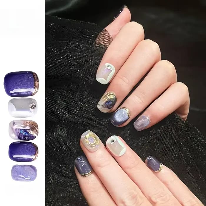 10 pièces/ensemble ongles à pression bleu rêveur faits à la main forme de Ballet courte dégradé et c