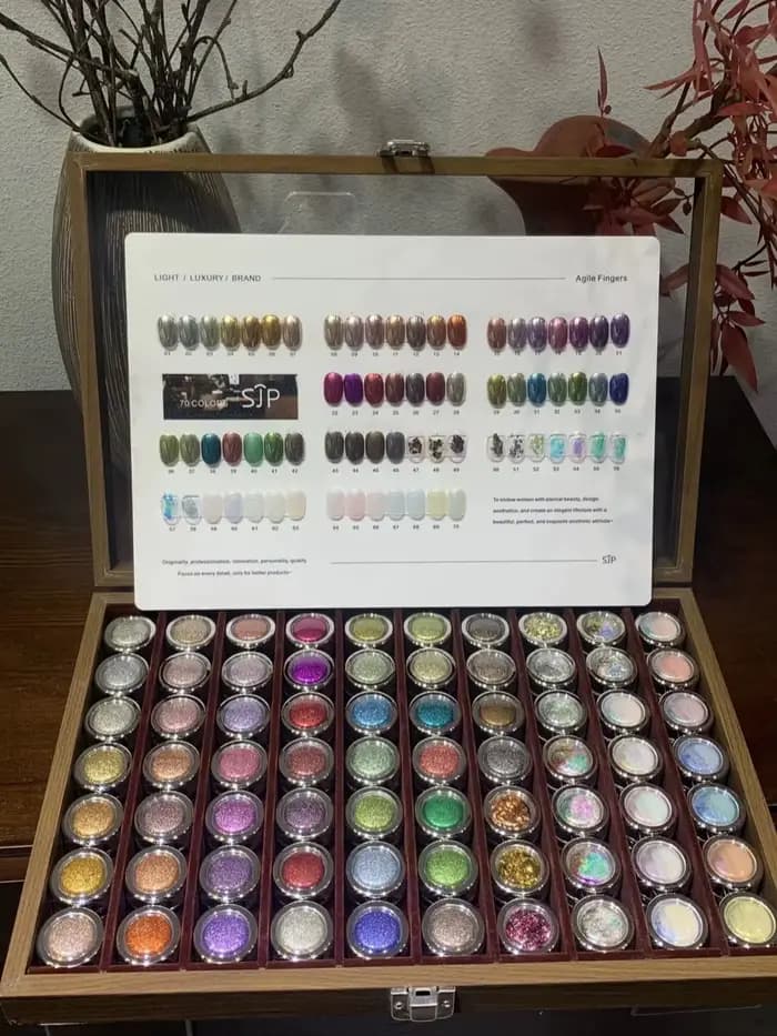 70 couleurs de poudre de miroir magique de vernis à ongles haut de gamme, poudre de vernis à ongles 