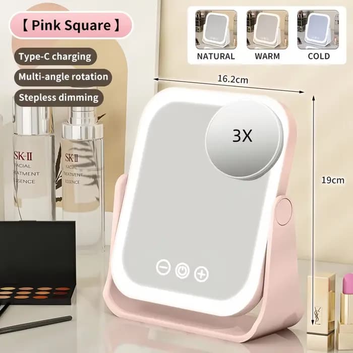 Miroir de maquillage LED, miroir de courtoisie éclairé par rabattable portable avec gradation tactil