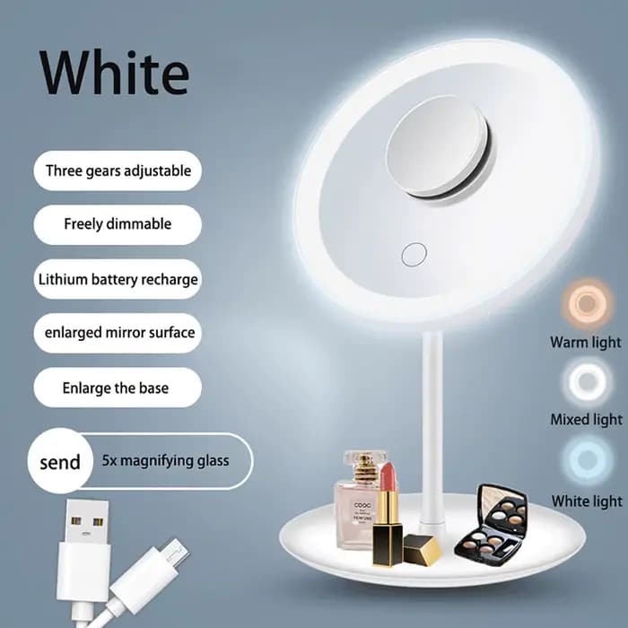 Miroir de maquillage LED 3 couleurs, réglable, grossissement 5x, avec écran tactile, rangement, miro