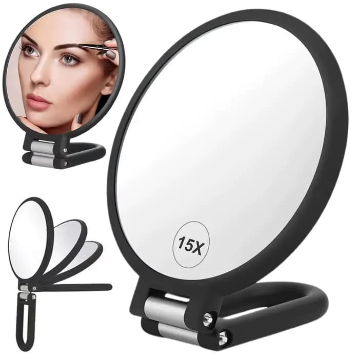 Miroir de poche grossissant 1X 15x 20X 30X, miroir de voyage double face pliable avec support réglab
