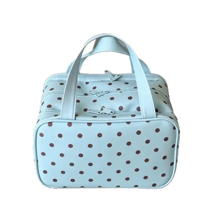 Sac de maquillage portable à pois, organisateur de toilette multifonctionnel à trois compartiments, 