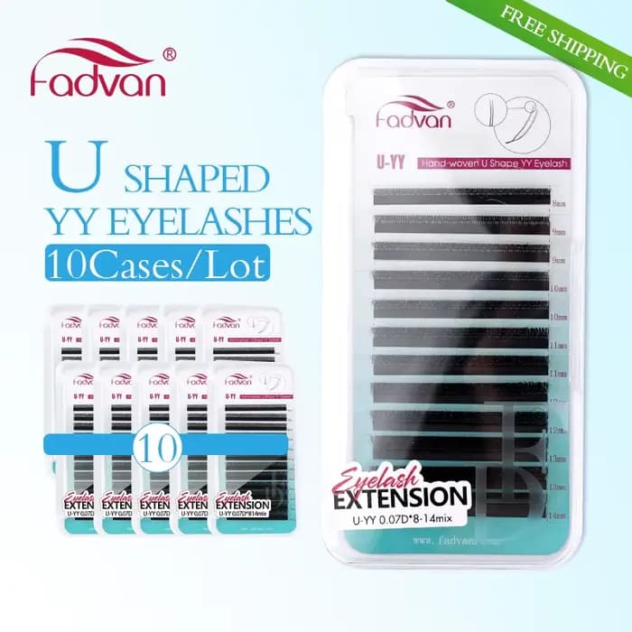 FADVAN 10 Pcs Extensions de cils YY en forme de U, cils YY étroits, courbure C D, faux cils doux et 
