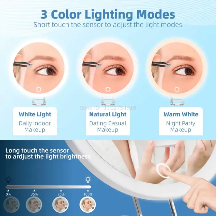 Miroir grossissant portable avec lumière