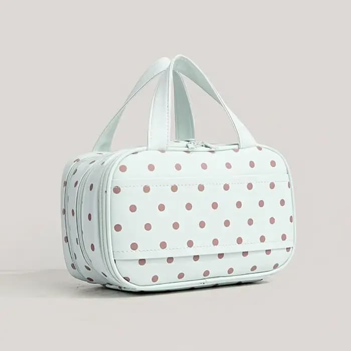 Sac de maquillage portable à pois