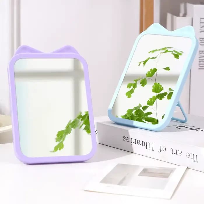 Cute Cartoon Cat Ear HD Makeup Mirror Hanging Type Desktop Single-sided Mirrors for Student Dormitory Bedroom Bathroom