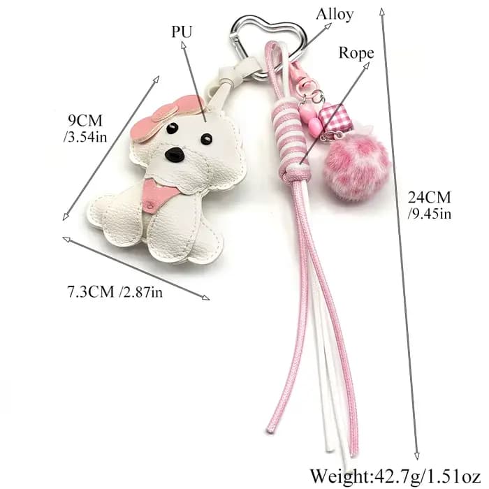 Sac à dos pour chien rose kawaii, accessoire, pompon, cuir PU, corde en nylon, boule de fourrure, sac pour chiot mignon pour filles, pendentif, cadeaux de bijoux d'anniversaire