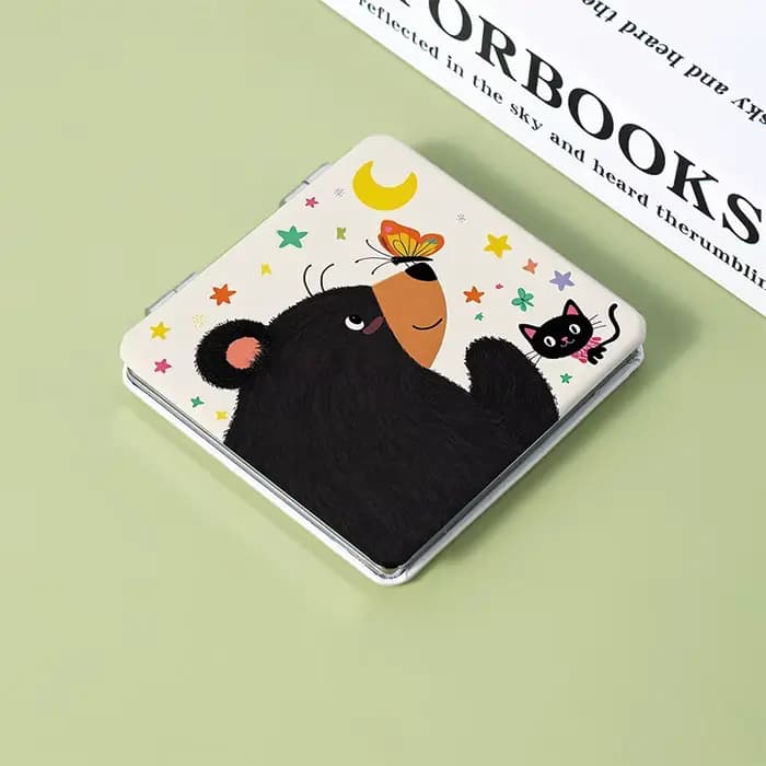 Miroir de maquillage portatif de dessin animé d'unité centrale de chaton et d'ours