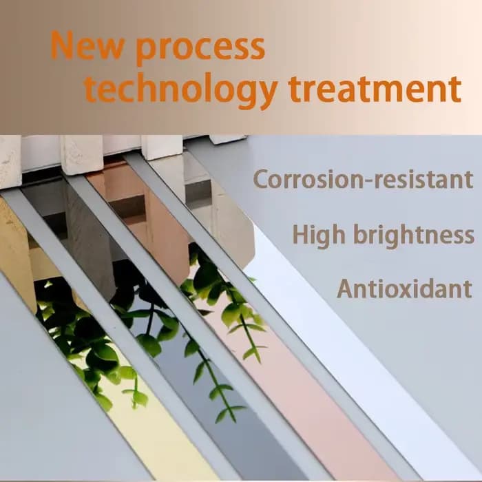 Bande décorative en titane de 5 m de long, miroir métallique, auto-adhésive, pour bordure de plafond, bande plate en acier inoxydable