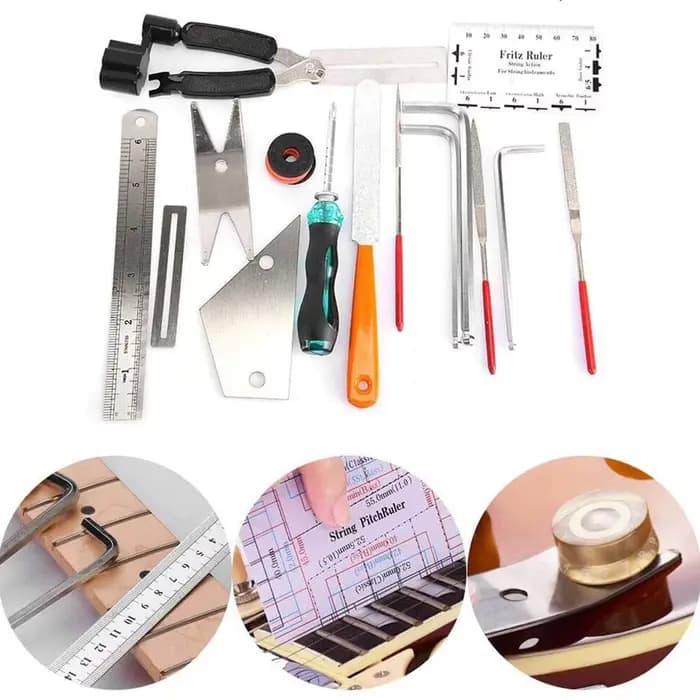 Kit de soins pour guitare Luthier, 20 pièces, Kit d'outils pour réparation et entretien, règle d'action de nivellement, fichier de ponçage de frettes