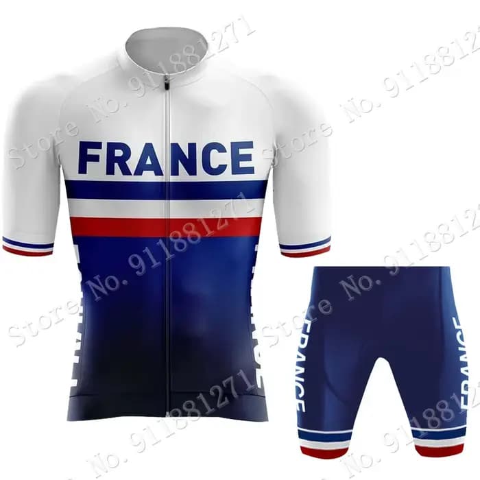 Maillot de Cyclisme de l'Équipe Nationale de France, Ensemble de Vêtements Rétro Français, Chemises Bleues de Vélo de Route, Cuissard à Bretelles, Bas VTT, 2024